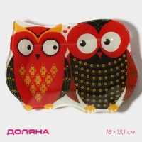 Блюдо сервировочное стеклянное Доляна &laquo;Задумчивые совы&raquo;, 18&times;13,1&times;1,9 см, цвет красный