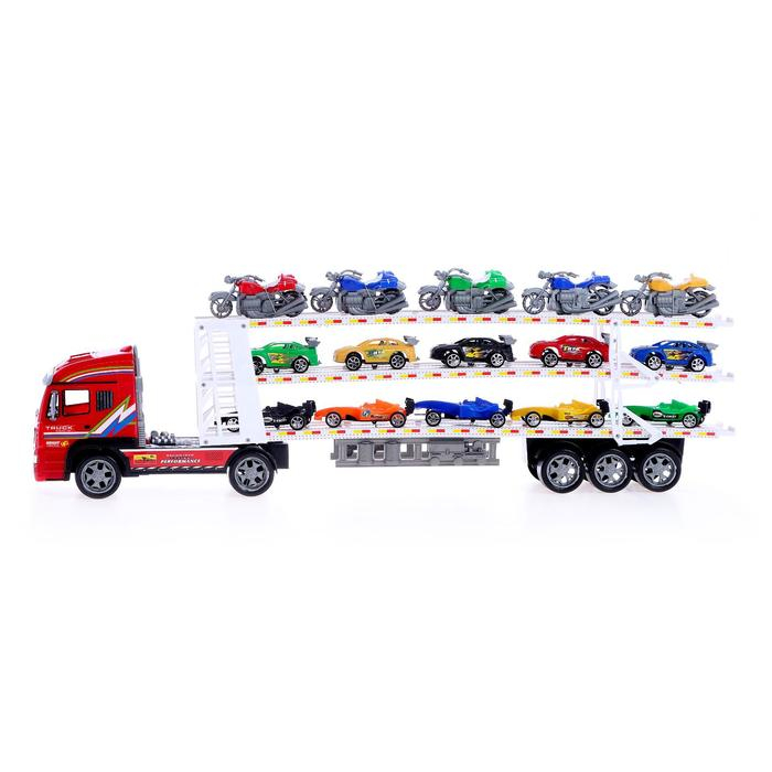 Грузовик инерционный «Автовоз», с 15 машинами и мотоциклами Грузовик инерционный «Автовоз», с 15 машинами и мотоциклами