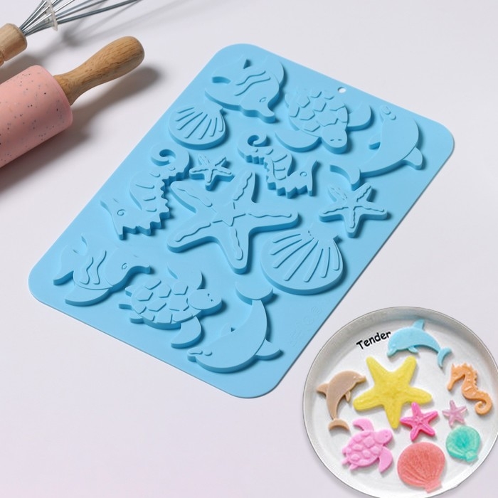 Форма для кондитерских украшений Доляна &laquo;Морская история&raquo;, силикон, 23&times;16&times;0,5 см, 13 ячеек, цвет голубой