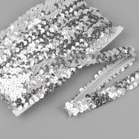 Тесьма декоративная с пайетками, на резинке, 2 см, 9 &plusmn; 0,5 м, цвет серебряный