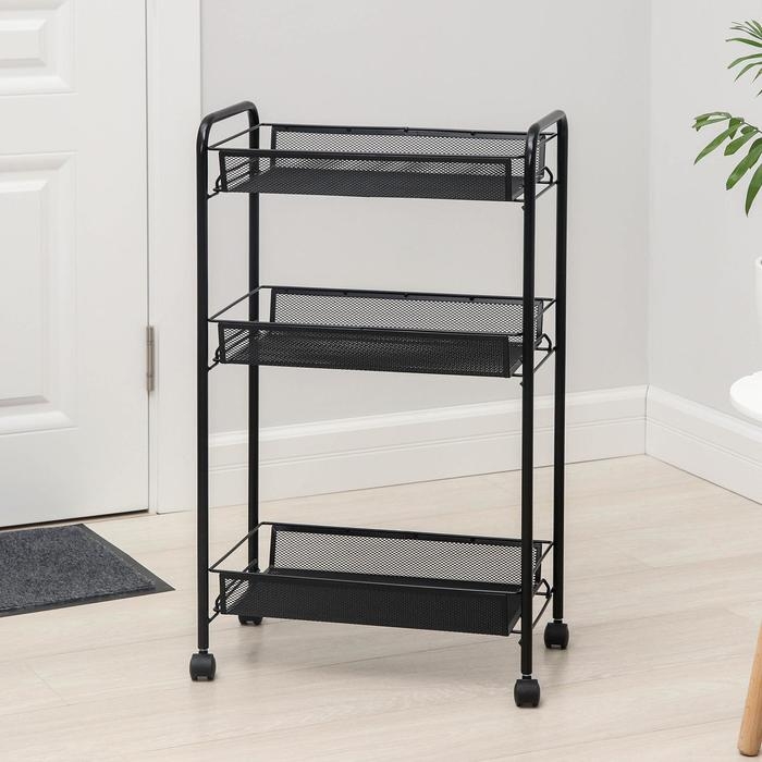 Этажерка &laquo;Ладья 2К&raquo;, 3 яруса, 44&times;25&times;75,5 см, на колёсиках, цвет чёрный