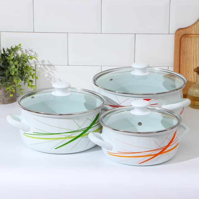 Набор кастрюль &laquo;График-1-ЭКСТРА&raquo;, 3 предмета: 2 л, 3 л, 4 л, стеклянные крышки, индукция