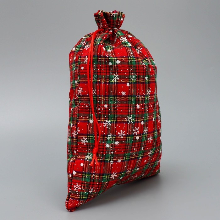 Мешочек подарочный холща &laquo;Новогодняя клетка&raquo;, снежинки, 20 х 30 см +/- 1.5 см, Новый год