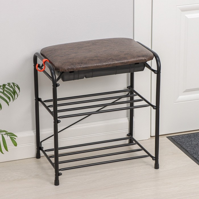 Подставка для обуви с сиденьем и ящиком ЗМИ, 3 яруса, 45&times;30&times;48 см, цвет чёрный