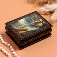 Шкатулка &laquo;Пара журавлей&raquo;, черная, 8&times;10,5 см, лаковая миниатюра