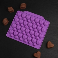 Форма для кондитерских украшений Доляна &laquo;Море сердец&raquo;, силикон, 18&times;15&times;1 см, 52 ячейки, цвет МИКС