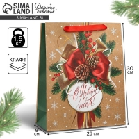 Пакет подарочный новогодний крафтовый вертикальный &laquo;С Новым годом&raquo;, M 26 х 30 х 9 см , Новый год