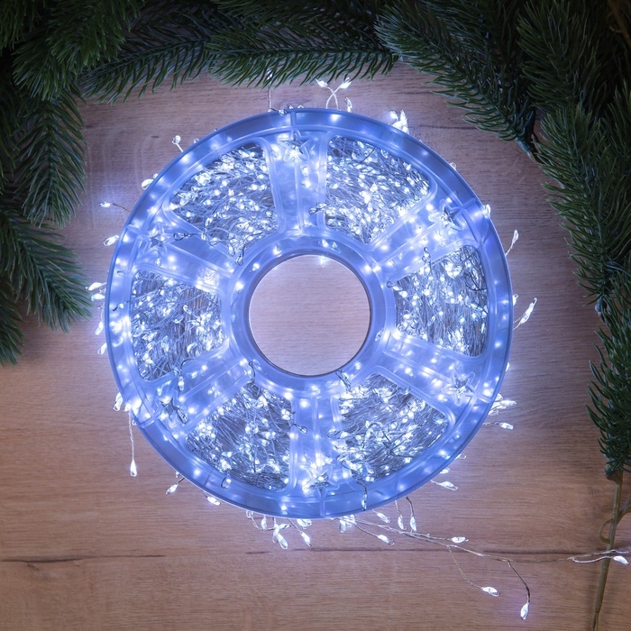 Гирлянда «Мишура» 50 м роса, IP44, серебристая нить, 1500 LED, 8 режимов, свечение белое, 36 В Гирлянда «Мишура» 50 м роса, IP44, серебристая нить, 1500 LED, 8 режимов, свечение белое, 36 В