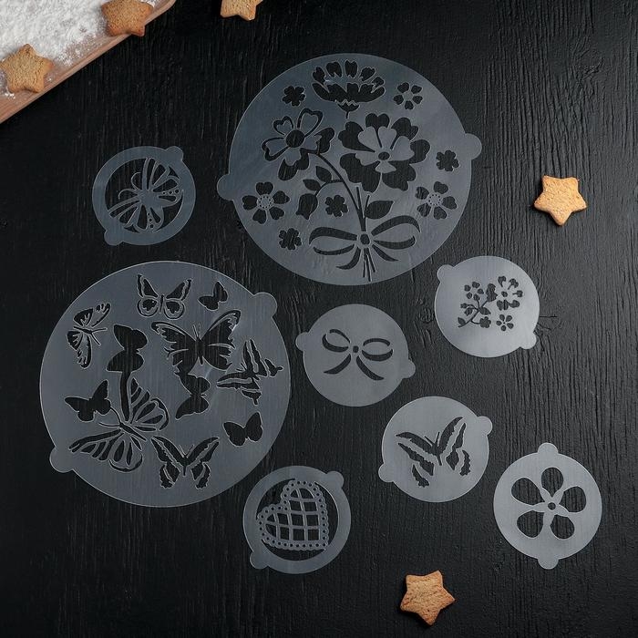 Набор кондитерских трафаретов для украшения выпечки «Букет», 8 шт: 2 шт d=20 см, 6 шт d=8 см Набор кондитерских трафаретов для украшения выпечки «Букет», 8 шт: 2 шт d=20 см, 6 шт d=8 см