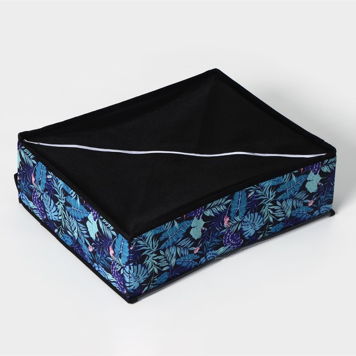 Органайзер для хранения белья с крышкой Доляна &laquo;Тропики&raquo;, 24 ячеек, 38&times;30&times;12 см, цвет синий