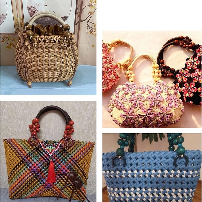 Ручки для сумки, 2 шт, вощёный шнур/дерево, 44 &times; 4 см, цвет чёрный