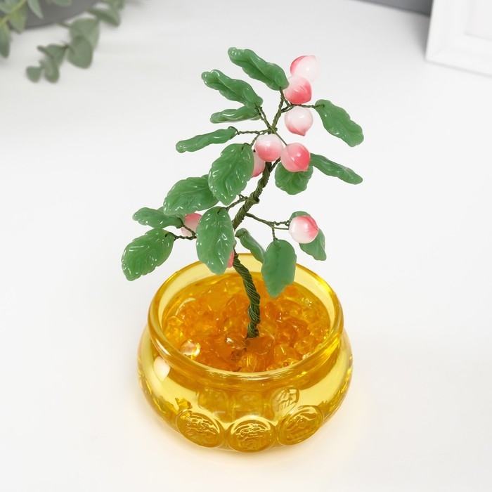 Сувенир бонсай Сувенир бонсай "Дерево с персиками в чаше богатства" розовый 10 персиков 9х9х14 см