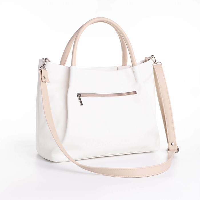 Сумка женская, средний размер, длинный ремень, цвет белый