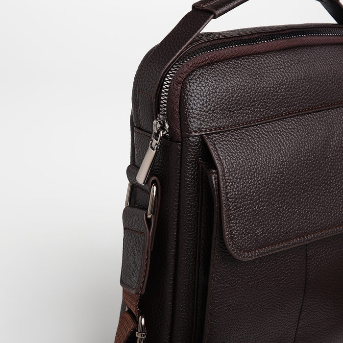 Сумка мужская через плечо TEXTURA, 2 наружных кармана, цвет коричневый