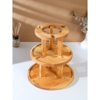 Менажница деревянная Adelica, 3-х ярусная с подставкой для вина, d=30&times;1,8 см, d=26&times;1,8 см, d=20&times;1,8 см, берёза, в подарочной коробке