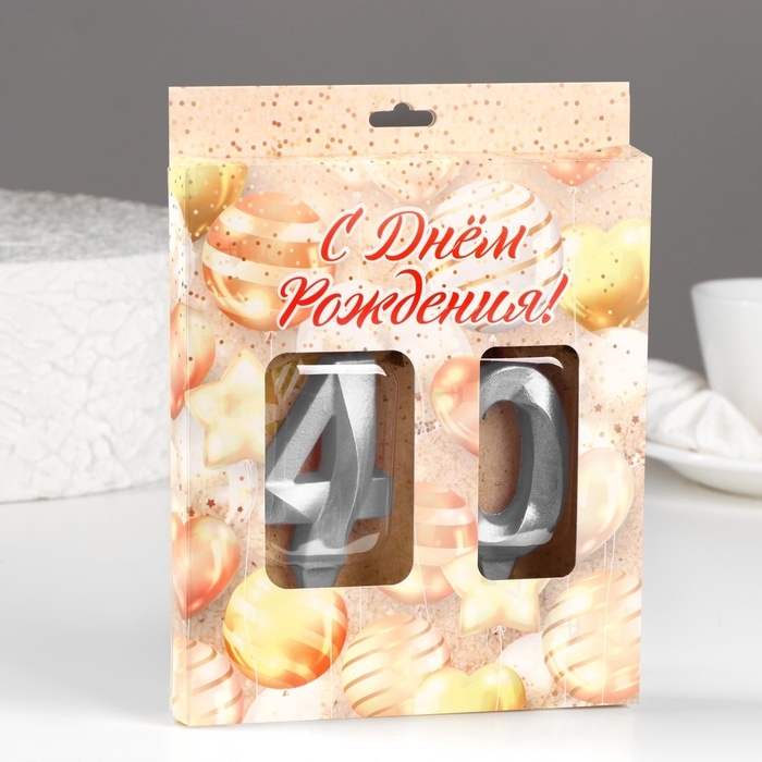 Свеча в торт юбилейная Свеча в торт юбилейная "Грань" (набор 2 в 1), цифра 40, серебряный металлик, 6,5 см