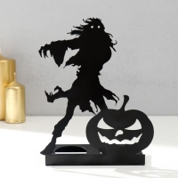 Подсвечник металл на 2 свечи "Хэллоуин. Монстр с тыквой" чёрный 18х13,5х6 см