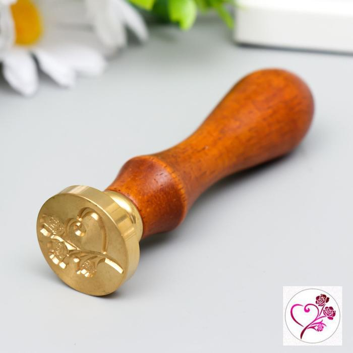 Печать для сургуча с деревянной ручкой Печать для сургуча с деревянной ручкой "Розы и сердце" 9х2,5х2,5 см