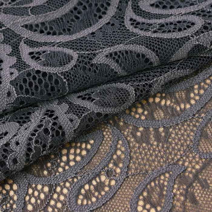 Кружевная эластичная ткань, 225 мм &times; 2,7 &plusmn; 0,5 м, цвет графитовый