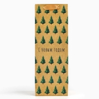 Пакет под бутылку &laquo;С Новым годом&raquo;, ёлки, 13 х 36 х 10 см , Новый год