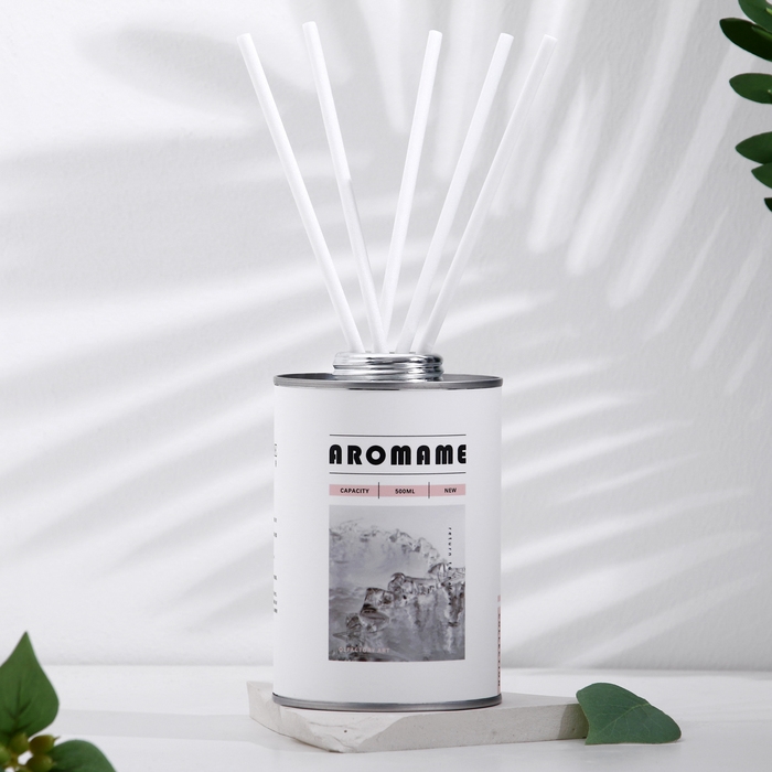 Набор диффузор ароматический "Aromame", слива, амбра, кожа, табак, 500 мл, круглая банка