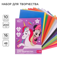 Набор "Минни Маус и единорог" А4: 10л цветного одностороннего картона + 16л цветной двусторонней бумаги Набор "Минни Маус и единорог" А4: 10л цветного одностороннего картона + 16л цветной двусторонней бумаги
