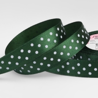 Лента атласная &laquo;Горох&raquo;, 15 мм &times; 23 &plusmn; 1 м, цвет тёмно-зелёный №049