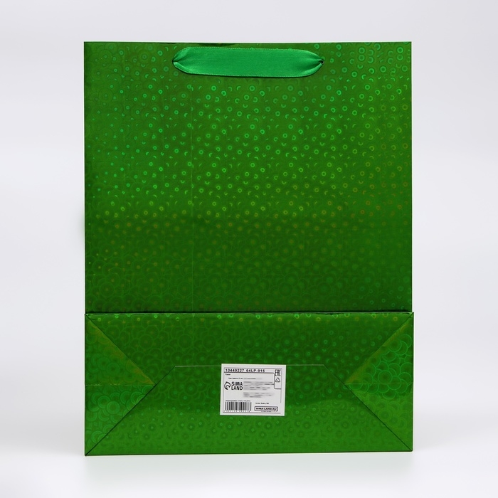 Пакет подарочный, фольгированный, упаковка, с окном, Пакет подарочный, фольгированный, упаковка, с окном, "Зеленый", M 32 х 25,5 х 11 см