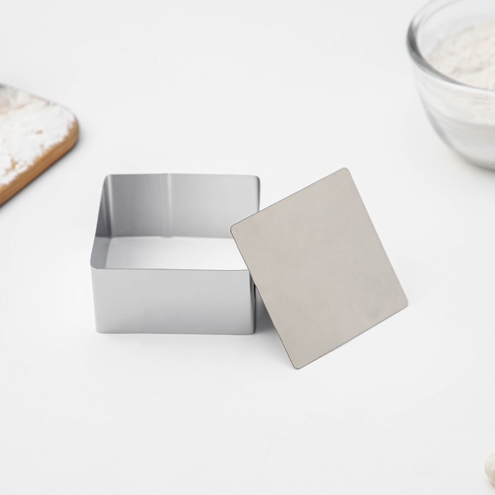 Форма для выкладки Доляна &laquo;Квадрат&raquo;, 8&times;8&times;4 см, с прессом, толщина 3 мм, нержавеющая сталь