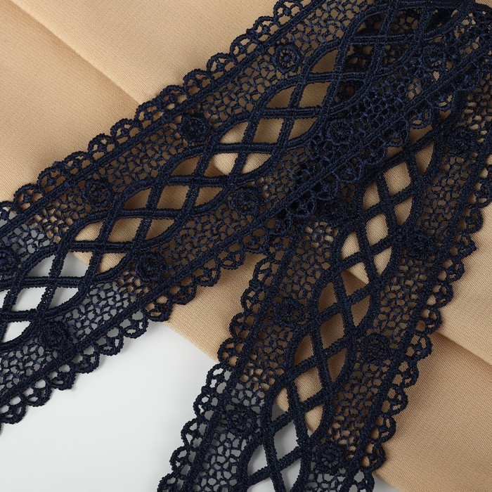 Кружево гипюровое, 40 мм &times; 11 &plusmn; 1 м, цвет тёмно-синий