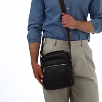 Сумка мужская через плечо TEXTURA, 3 наружных кармана, цвет коричневый