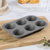 Форма для выпечки «Элин Мрамор. Кекс», 27,5×18×3 см, 6 ячеек, антипригарное покрытие, цвет серый Форма для выпечки «Элин Мрамор. Кекс», 27,5×18×3 см, 6 ячеек, антипригарное покрытие, цвет серый