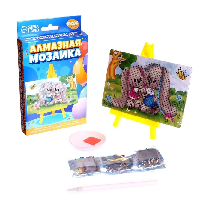 Алмазная мозаика с частичным заполнением на подставке для детей &laquo;Милый зайка&raquo;, 10 х 15 см