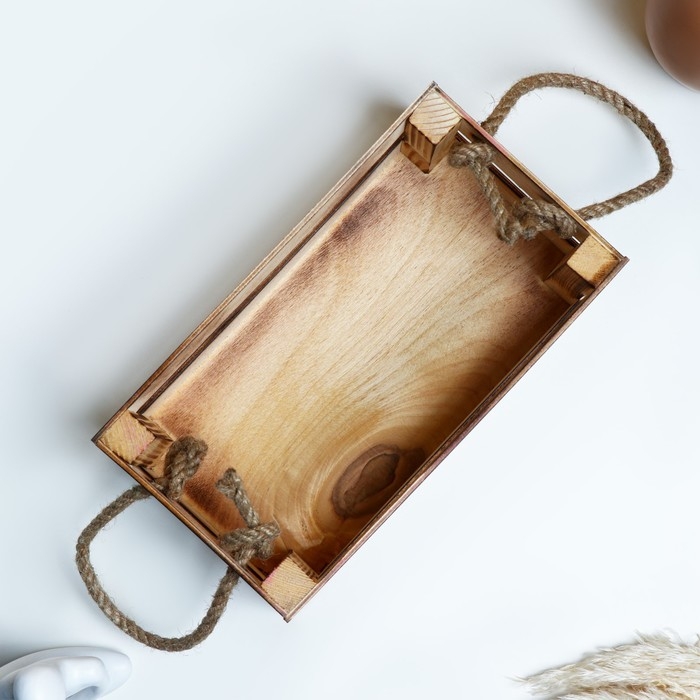 Кашпо деревянное 24.5&times;13.5&times;9 см "Двушка Лайт" реечное, ручка верёвка, обжиг Дарим Красиво