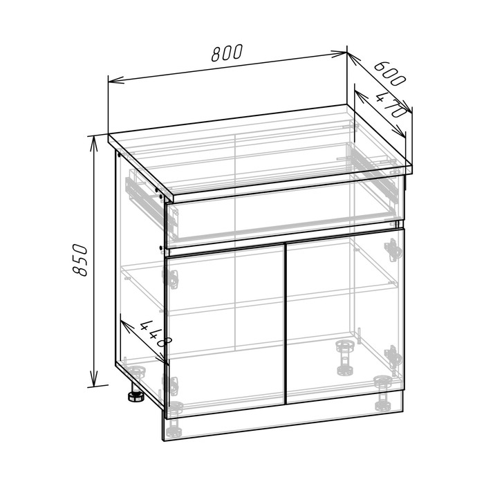 Шкаф напольный Зара 1 ящик 800х600х850 крафт белый