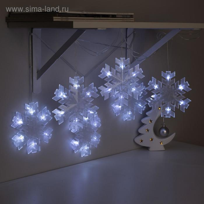Гирлянда &laquo;Нить&raquo; 2 м с насадками &laquo;Снежинка матовая&raquo;, IP20, прозрачная нить, 36 LED, свечение белое, 220 В