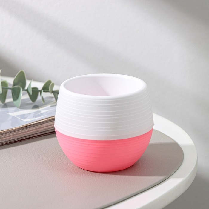 Горшок для цветов с поддоном &laquo;Япония&raquo;, 125 мл, d=8 см, h=6,5 см, цвет белый-розовый