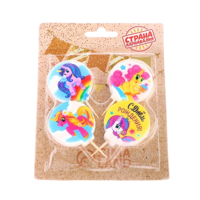 Свечи в торт Свечи в торт "Пони", размер 1 свечи 4×4,4см, набор 4 шт