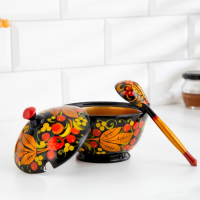 Сахарница, с ложкой, 10,5&times;7,5 см, хохлома