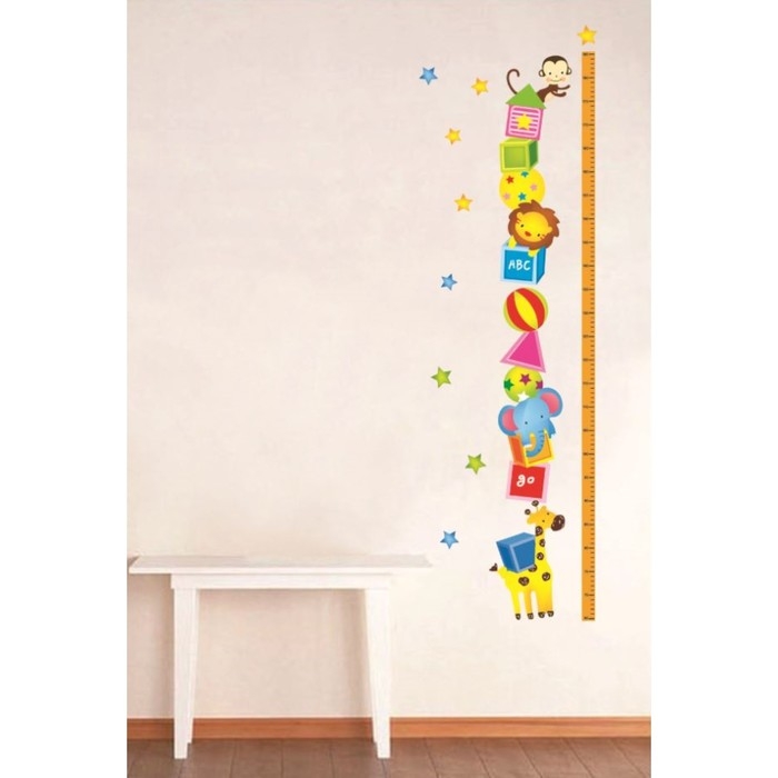 Наклейка пластик интерьерная цветная ростомер Наклейка пластик интерьерная цветная ростомер "Звери и кубики" 45x60