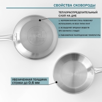 Сковорода из нержавеющей стали Hanna Kn&ouml;vell, d=26 см, h=5 см, толщина стенки 0,6 мм, длина ручки 25 см, индукция