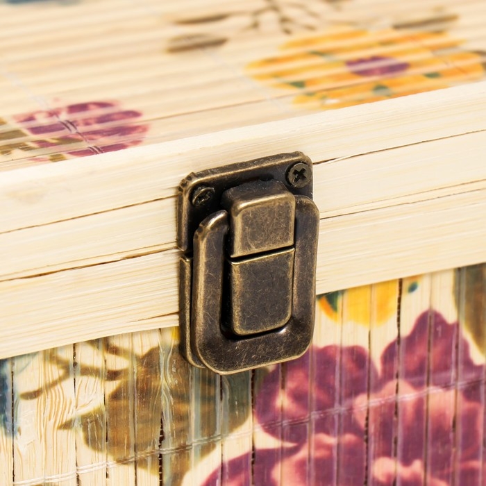 Шкатулка бамбук "Сад с пионами" квадрат, с ручками 16х24х24 см