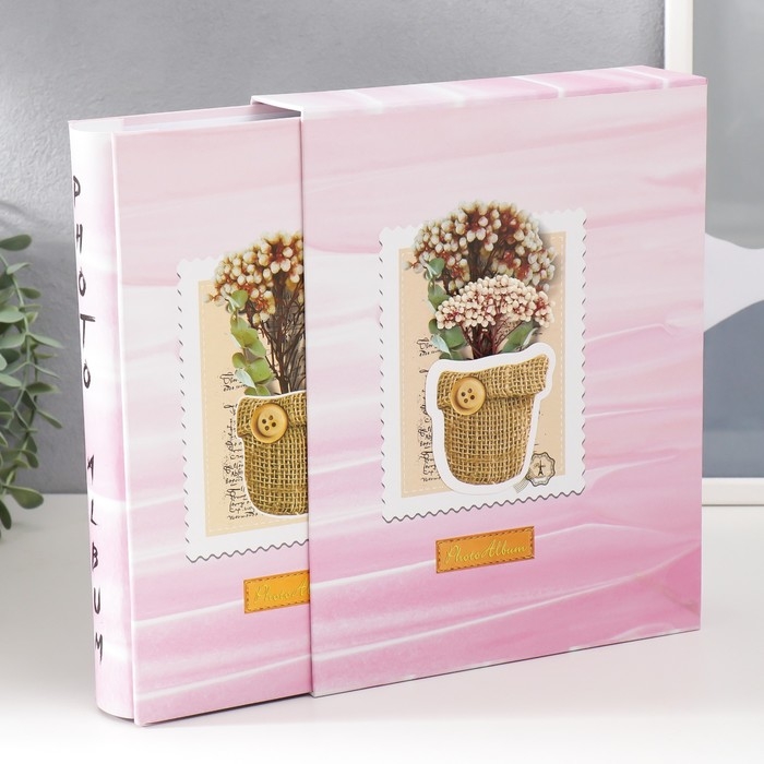 Фотоальбом на 200 фото 10х15 см "Цветы в холщовом мешке" в коробке МИКС 26,5х20,5х5,5 см