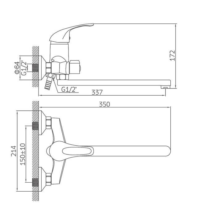 Cмеситель для ванны Accoona A7143, однорычажный, силумин, хром