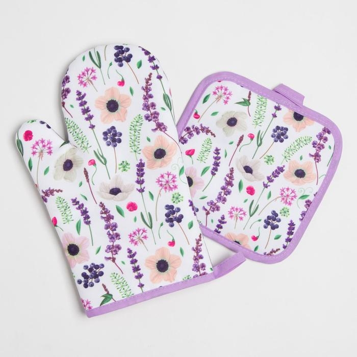 Кухонный набор Доляна &laquo;Прованс&raquo;, прихватка 17*17 см, рукавица 26*16 см,100% п/э