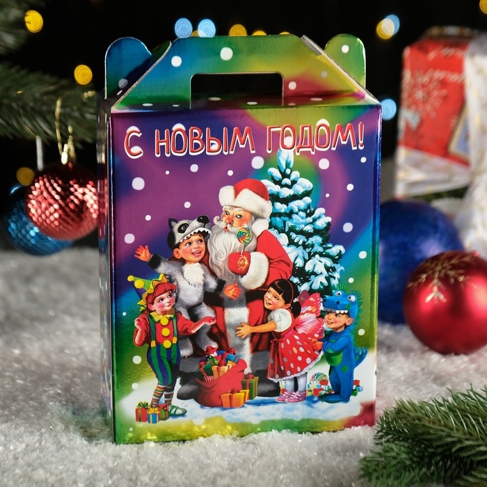 Новый год. Подарочная коробка "Сияние" серебро, 16,8 х 7 х 25см.