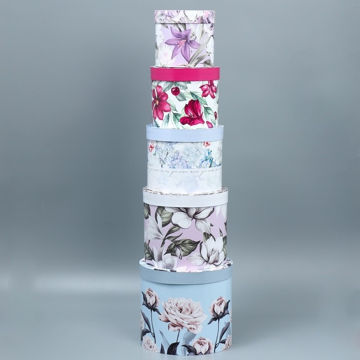 Набор шляпных коробок 5 в 1, упаковка подарочная, «Цветочный сад», 13 х 14 ‒ 19.5 х 22 см Набор шляпных коробок 5 в 1, упаковка подарочная, «Цветочный сад», 13 х 14 ‒ 19.5 х 22 см