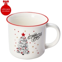 Кружка фарфоровая Доляна &laquo;Ёлочка, гори!&raquo;, 380 мл, цвет белый