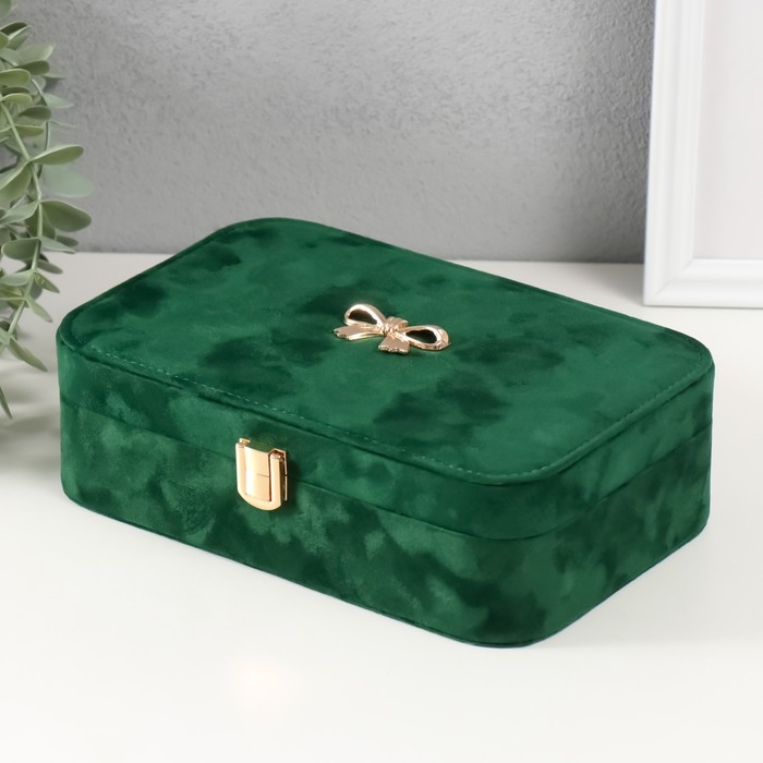 Шкатулка текстиль для украшений Шкатулка текстиль для украшений "Бант" изумрудный 22х14,5х7 см