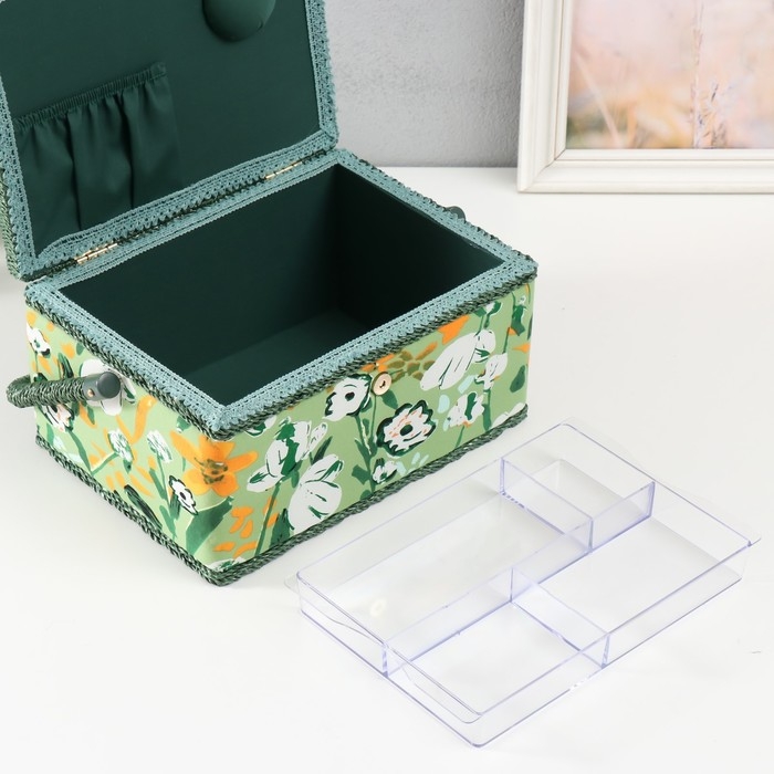 Шкатулка для рукоделия Шкатулка для рукоделия "Летние цветы на зелёном" 19х26х14,5 см